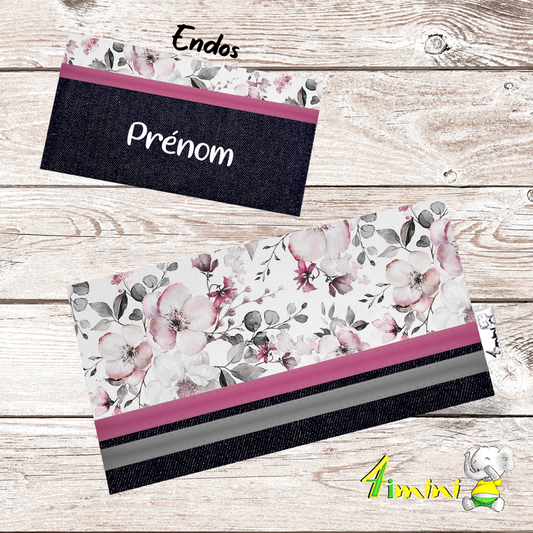 Protège carnet - Floral gris et rose