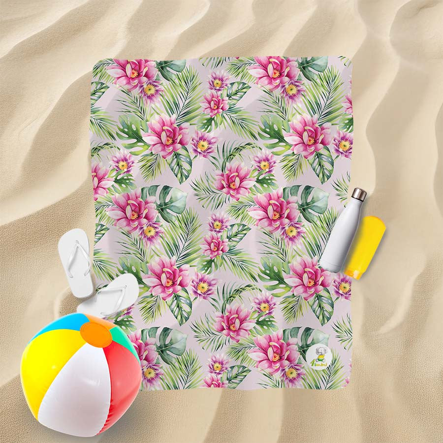 Serviette de plage - Fleurs tropicales roses
