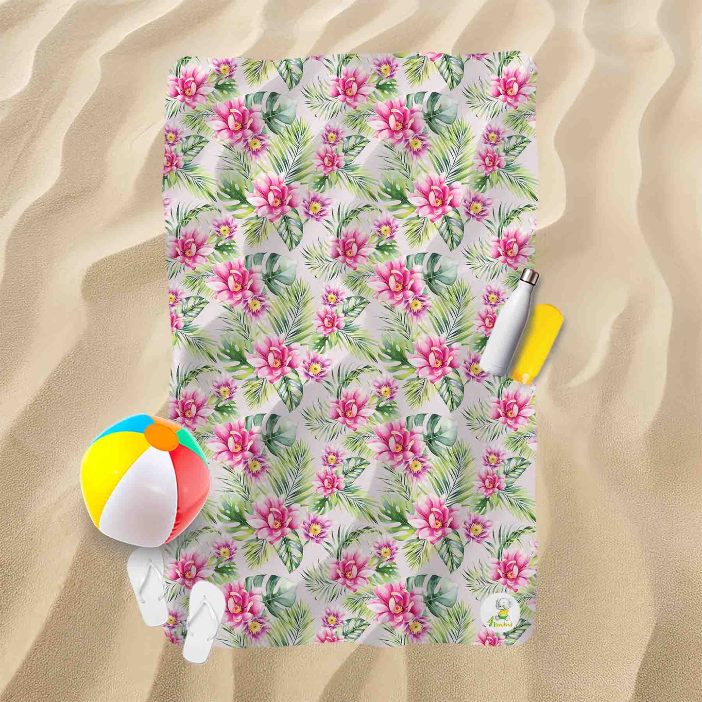 Serviette de plage - Fleurs tropicales roses