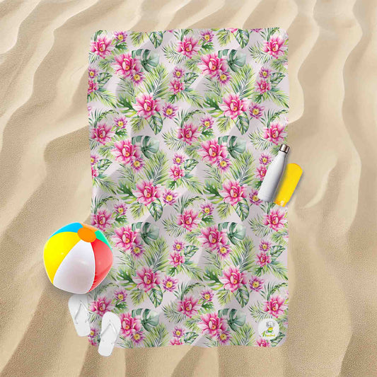 Serviette de plage - Fleurs tropicales roses