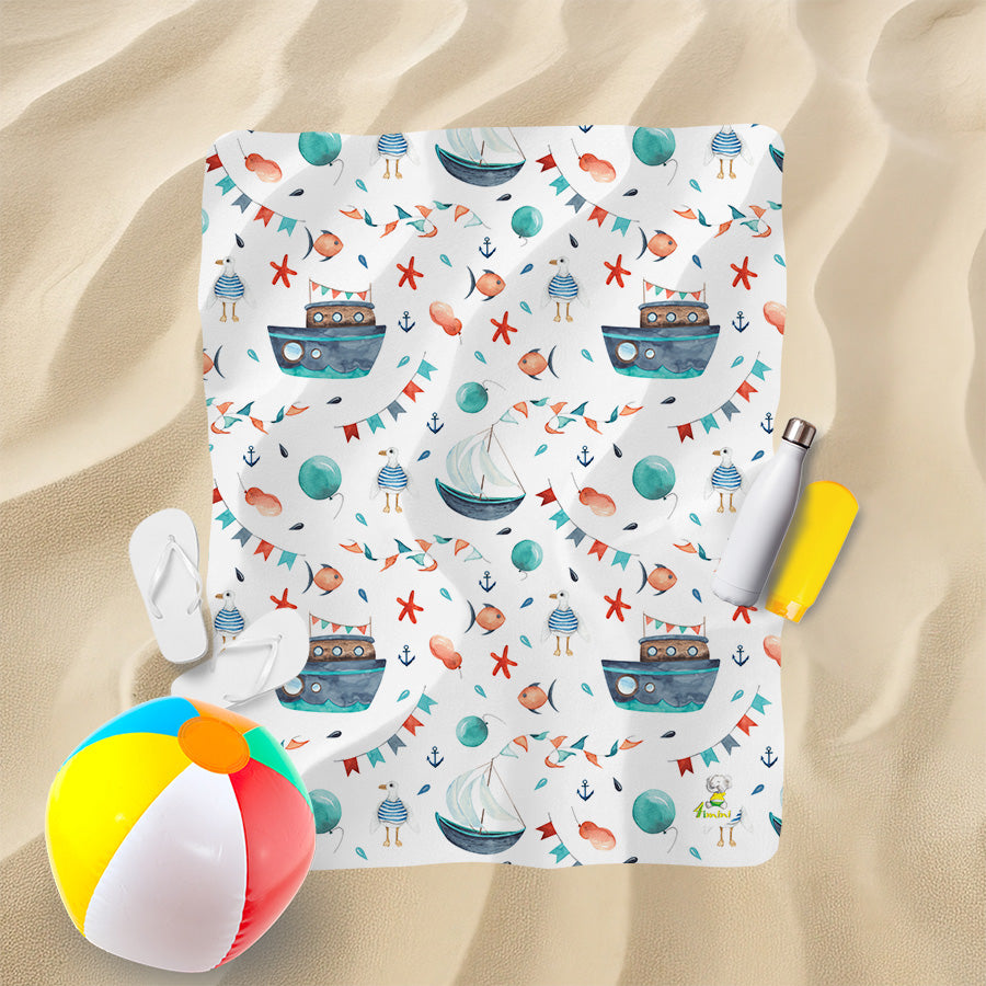 Serviette de plage - Petits bateaux aquarelle