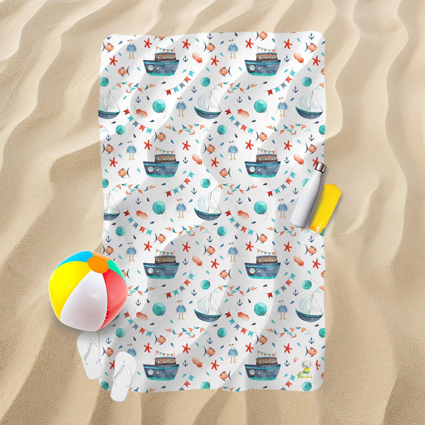 Serviette de plage - Petits bateaux aquarelle