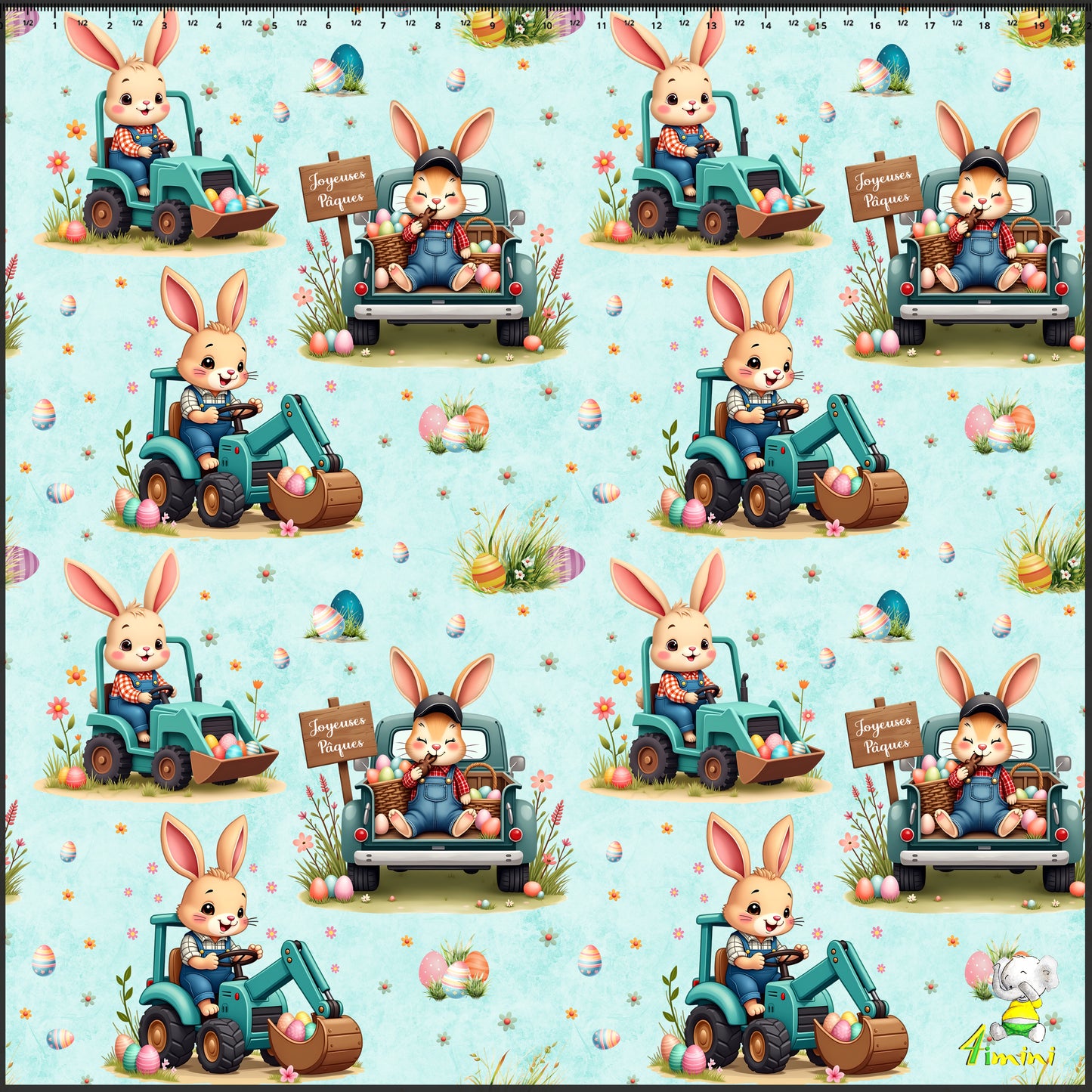 Doudou en velours extensible  - Pâques en tracteur